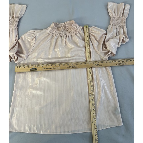 Worthington women's smocked mock-neck long-sleeve Pink Metálic Large - Picture 5 of 8